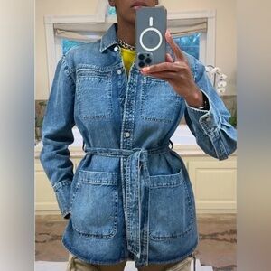 Banana Republic Denim Shirt Jacket w/ Removable Belt Oversized Jean jacket Sz XS
